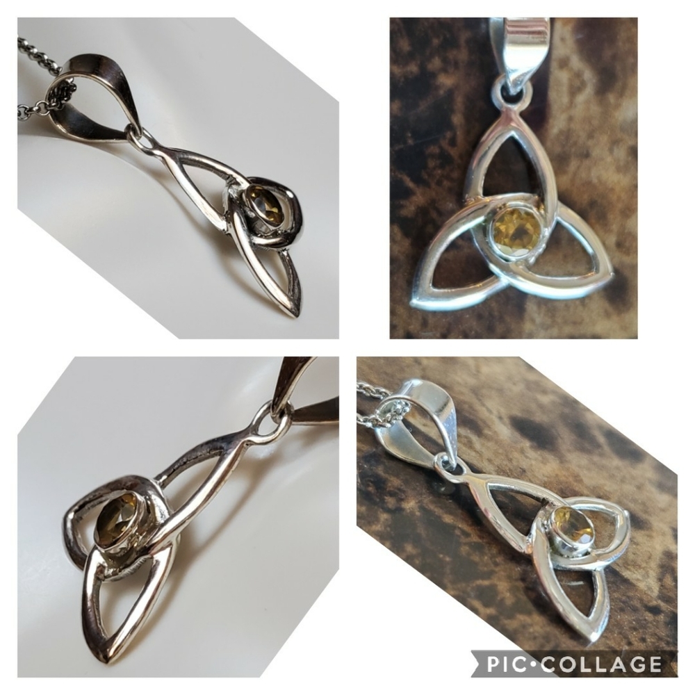 Genuine Citrine Celtic Knot Pendant Necklace - Picture 2 of 4
